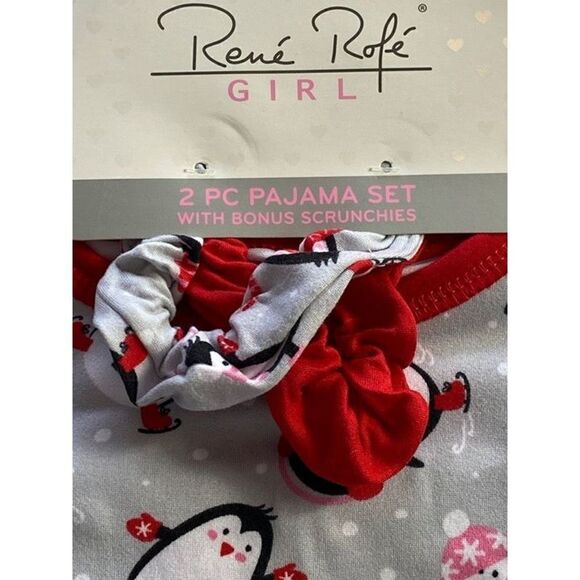 René Rofé Girl SIZE 10 Gray & Red Penguin Pajama & Scrunchie Set - Picture 3 of 6